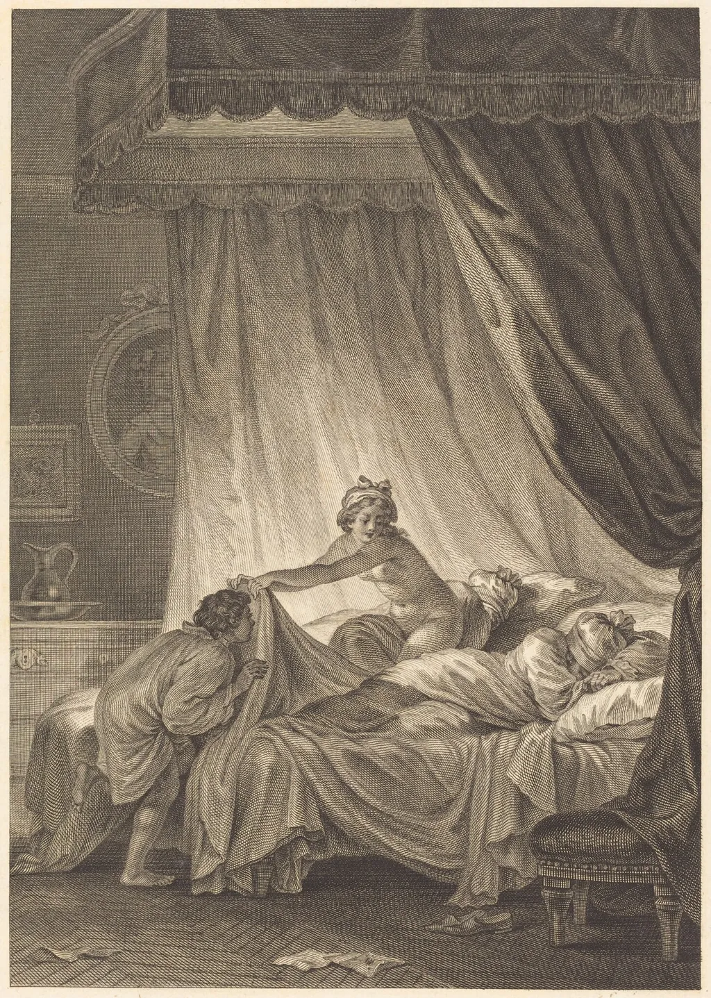 Joconde: Le lit, by Charles Louis Lingée, ink, 1784