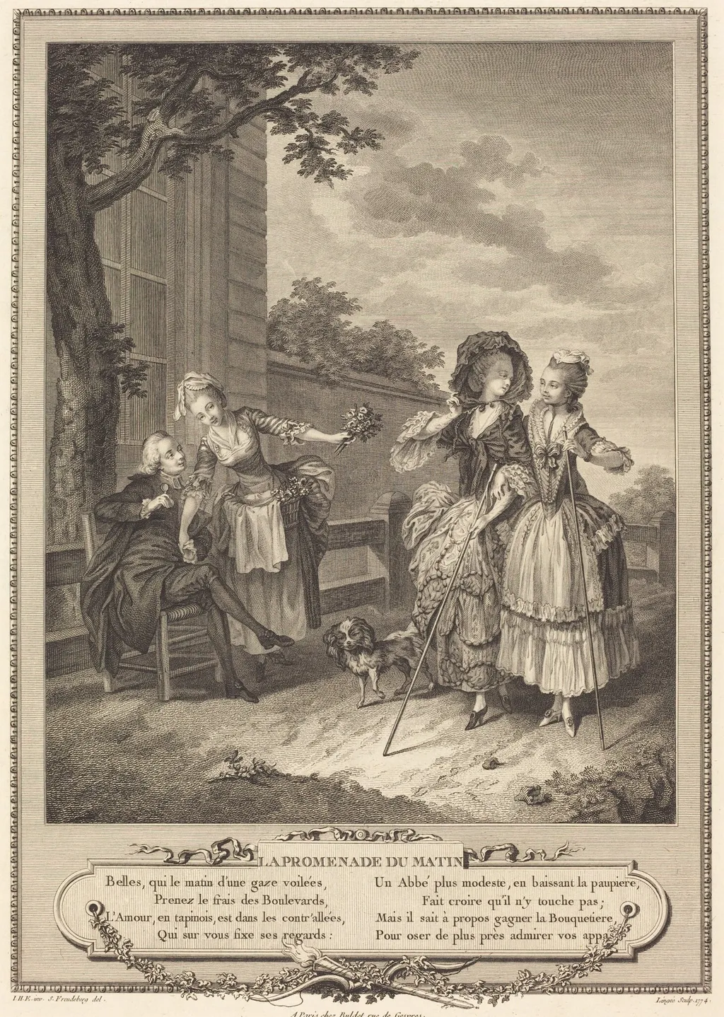 La promenade du matin, by Charles Louis Lingée, ink, 1774