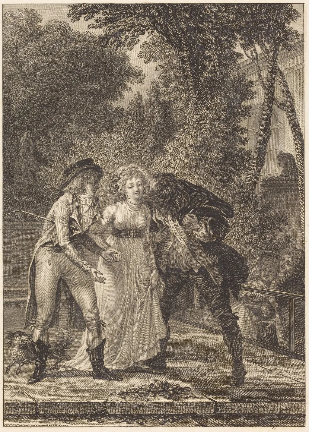 Le baiser rendu: Le baiser rendu, by Charles Louis Lingée, ink, 1784