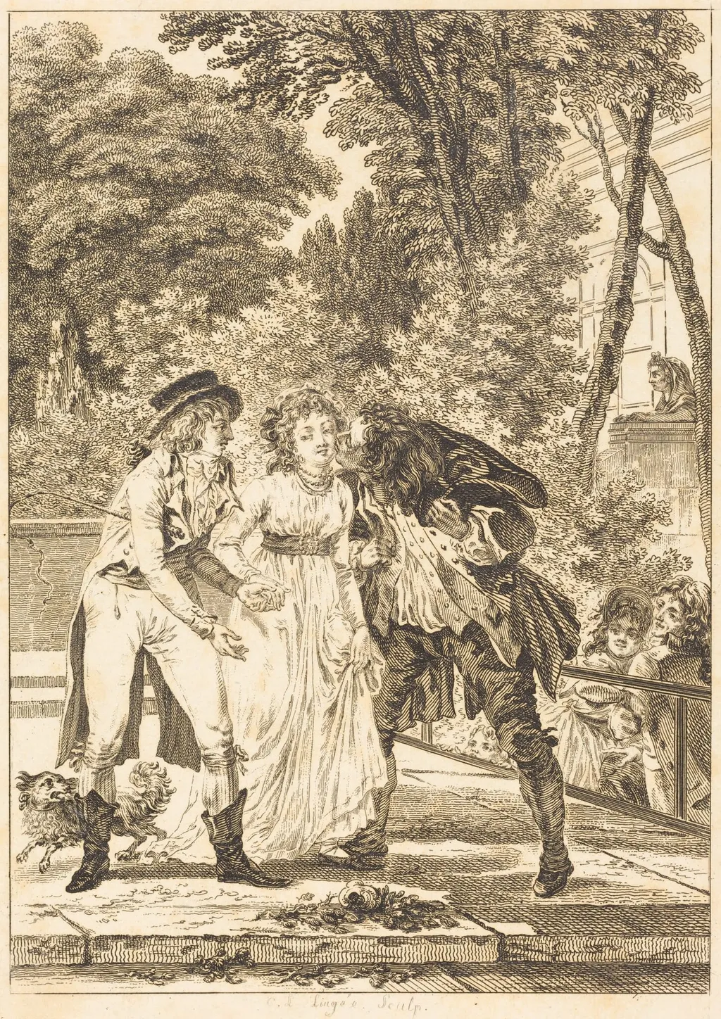 Le baiser rendu: Le baiser rendu, by Charles Louis Lingée, ink, 1784