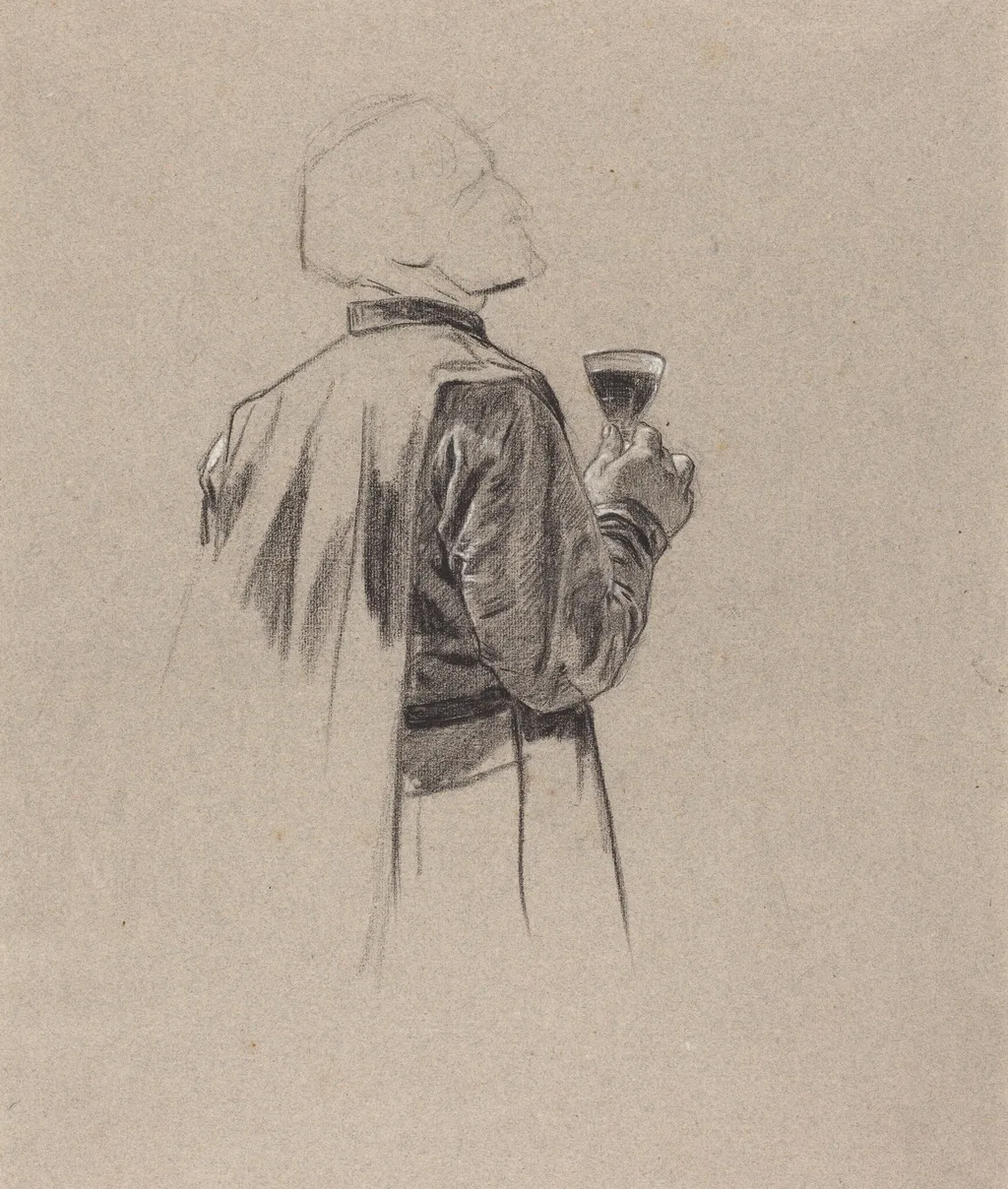 A Bearded Gentleman with a Glass of Wine, by Charles-Louis-Lucien Müller, chalk, 1864