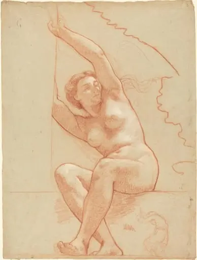 A Female Nude Seated on a Ledge, by Charles-Louis-Lucien Müller