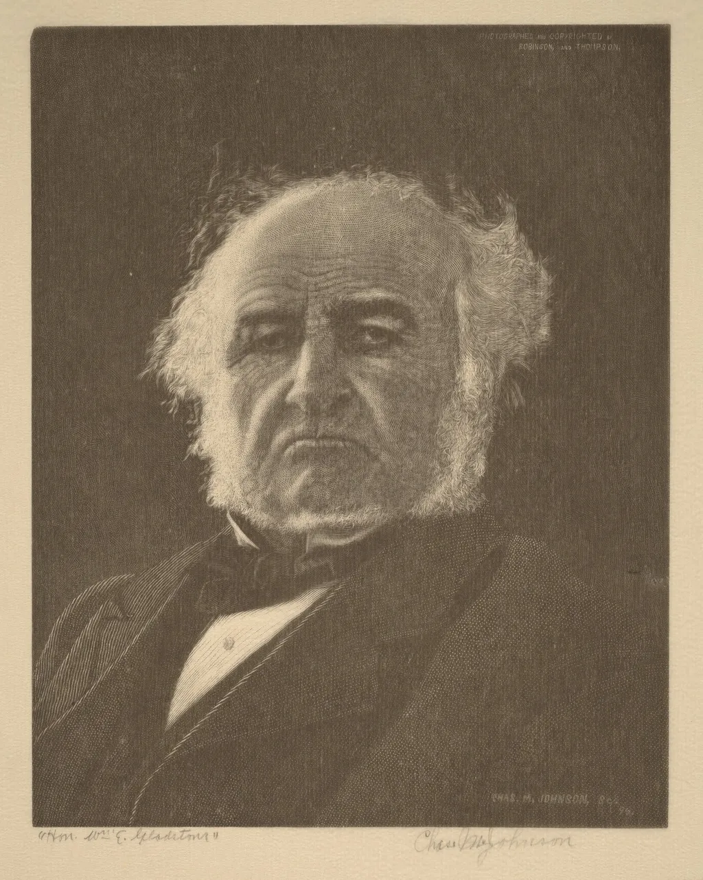 William Gladstone, by Charles M. Johnson, ink, 1896