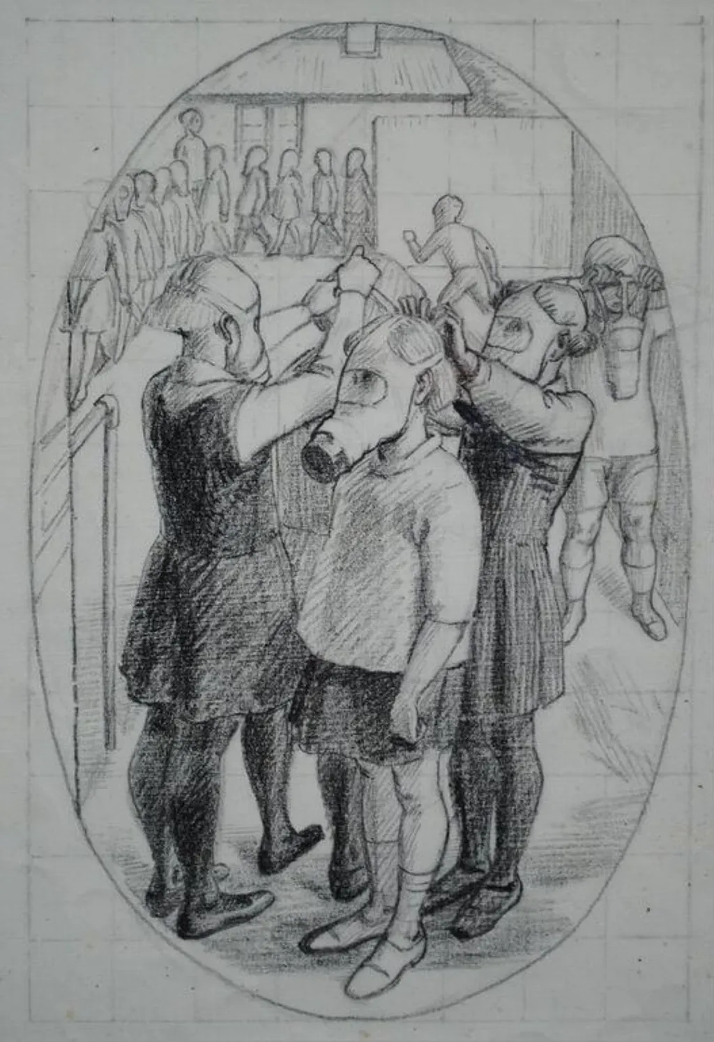 Children Learning to use Gas Masks, by Charles Mahoney, 1940