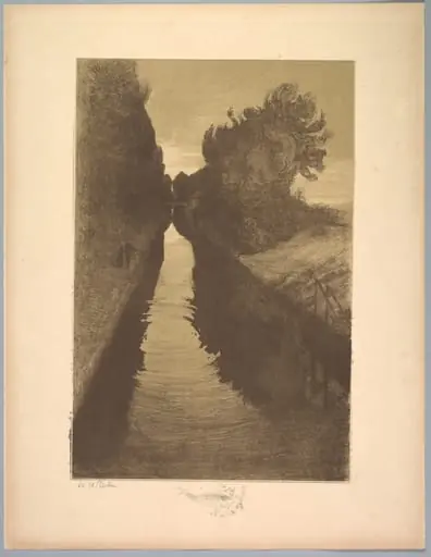Suite de Paysages: Landscape, Plate 1, Remarque, A Fish, by Charles-Marie Dulac