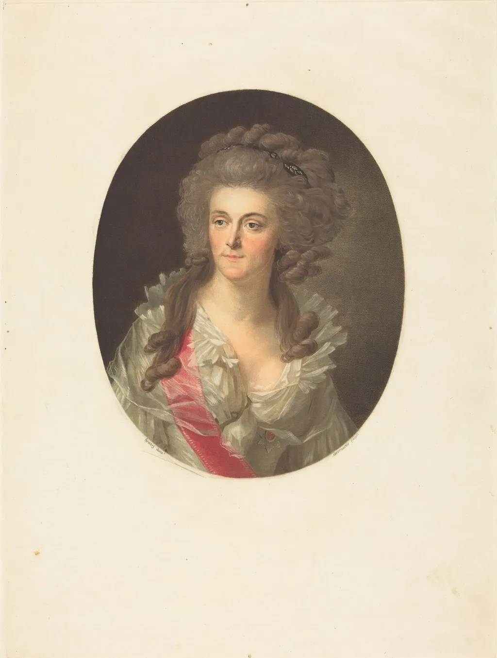 Frederica Sophia Wilhelmina of Prussia, Princess of Orange Nassau, by Charles-Melchior Descourtis, ink, 1786