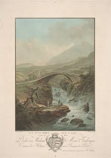 Vue d'un pont sur l'Aar, Canton de Berne (View of a Bridge on the Aar, Berne), by Charles-Melchior Descourtis