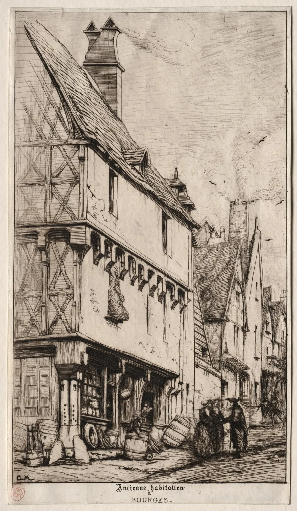 An Old House at Bourges, sometimes called the Musician's House, by Charles Meryon, 1860