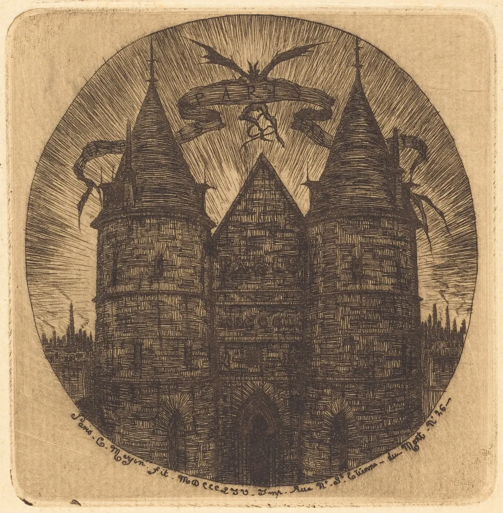 Ancienne porte du Palais de Justice, Paris (Old Gate of the Palace of Justice, Paris), by Charles Meryon, ink, 1854