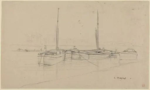 Boats on River with Masts, by Charles Meryon