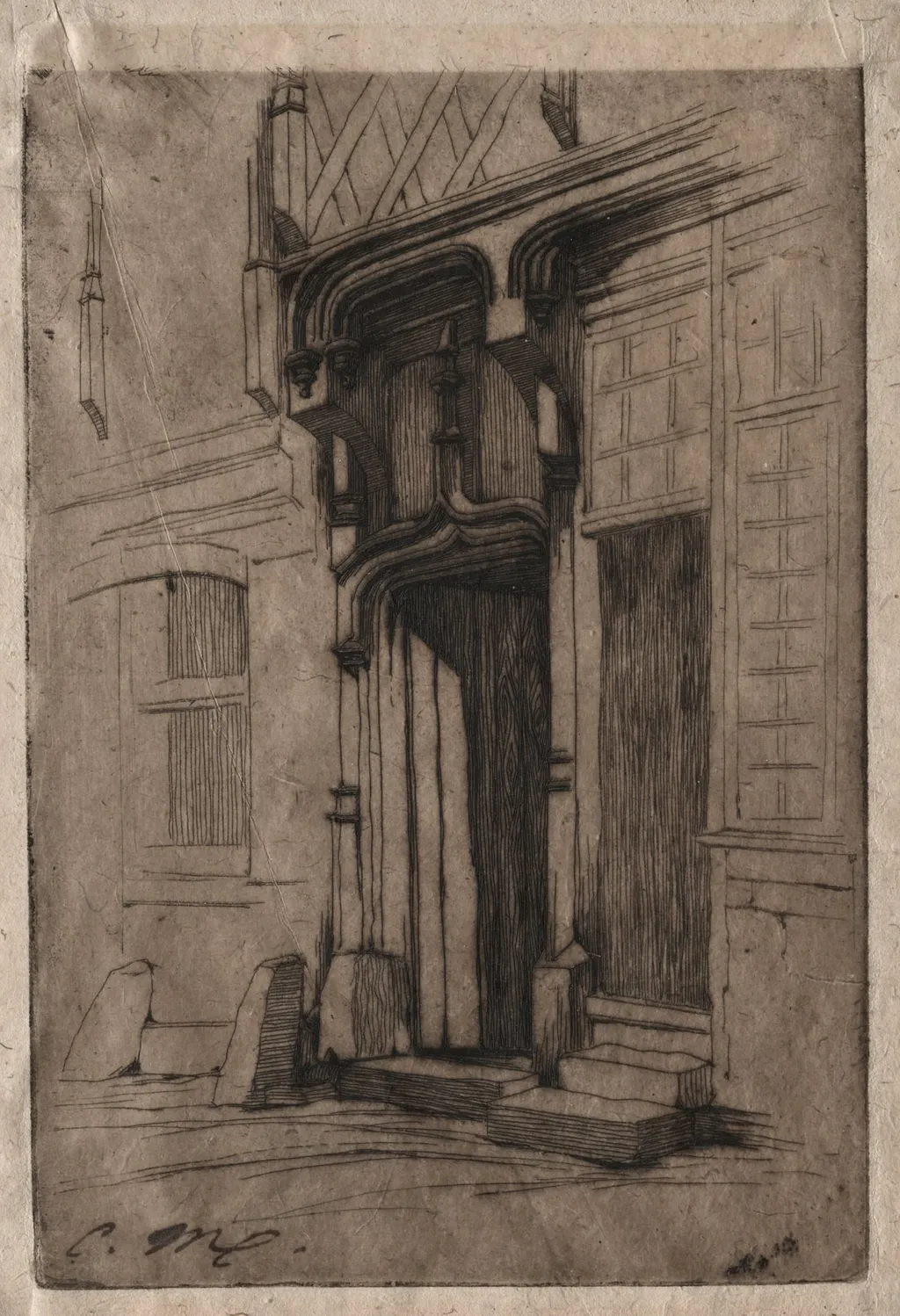 Doorway of an Ancient Convent in the Rue Mirabeau, Bourges, by Charles Meryon, 1851