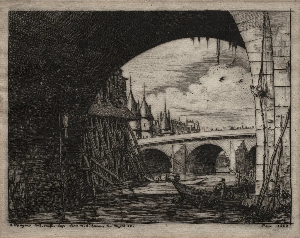 Etchings of Paris: An Arch of the Notre Dame Bridge, by Charles Meryon, 1853