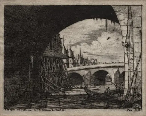 Etchings of Paris:  An Arch of the Notre Dame Bridge, by Charles Meryon