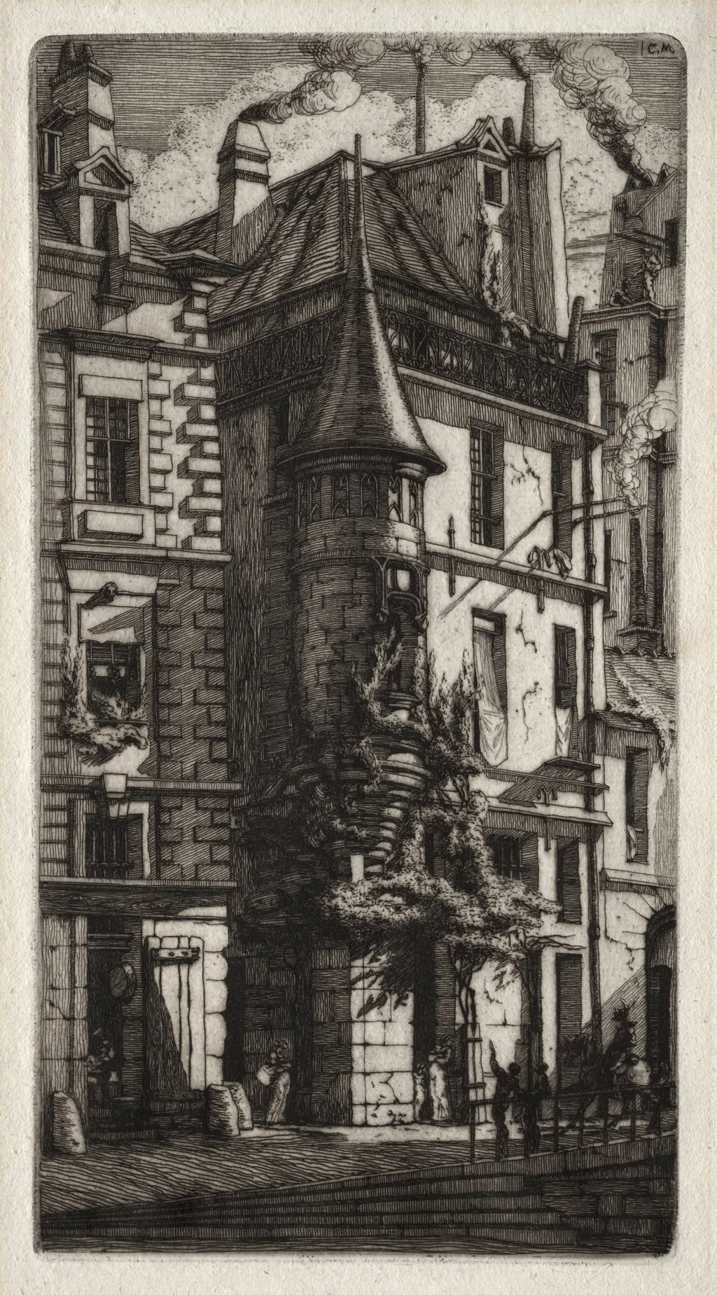 Etchings of Paris: House with a Turret, Weavers' Street, by Charles Meryon, 1852