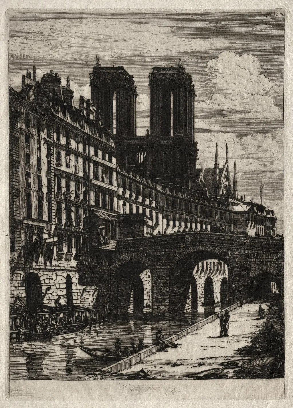 Etchings of Paris: The Little Bridge, by Charles Meryon, 1850