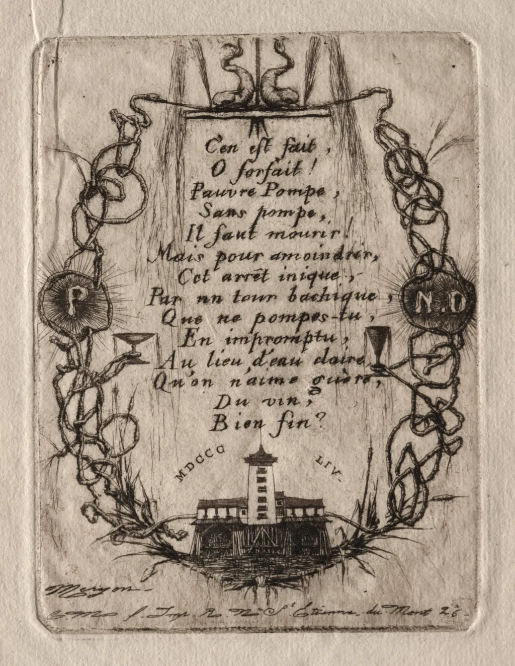 Etchings of Paris: The Notre Dame Pump, Small Plate, by Charles Meryon, 1854