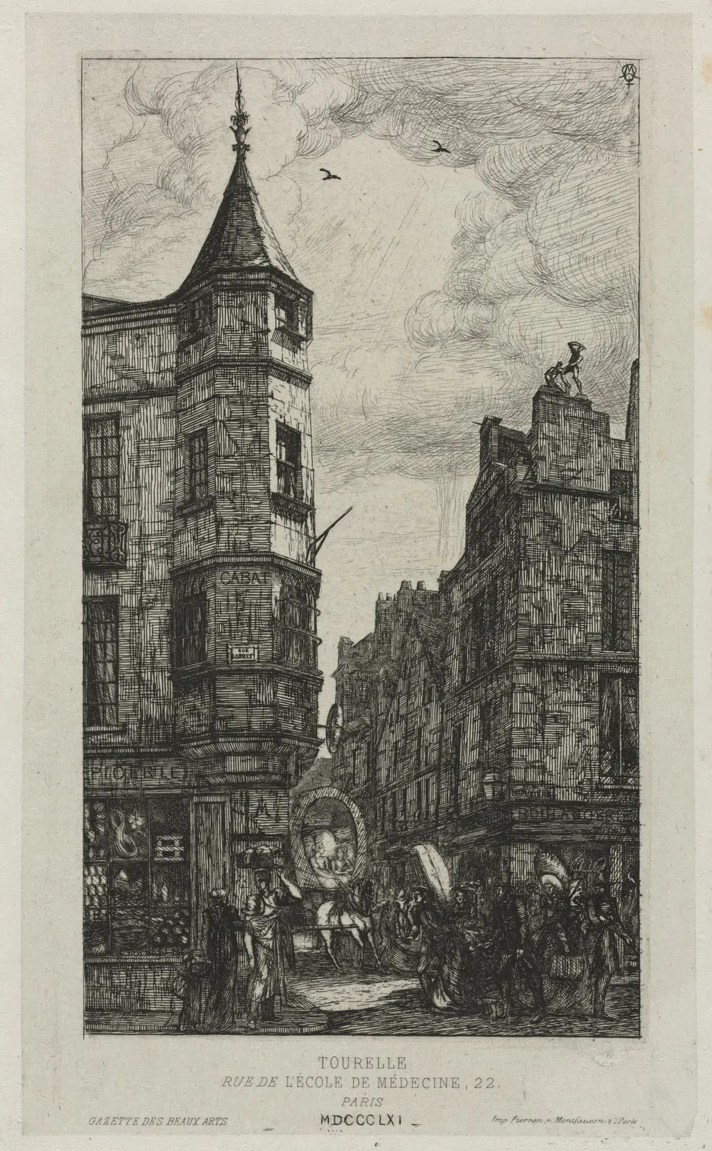 House with a Turret, No. 22, rue de L'Ecole de Médecine, Paris, (called the Turret of Marat), by Charles Meryon, 1861