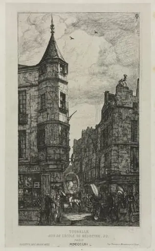 House with a Turret, No. 22, rue de L'Ecole de Médecine, Paris, (called the Turret of Marat), by Charles Meryon