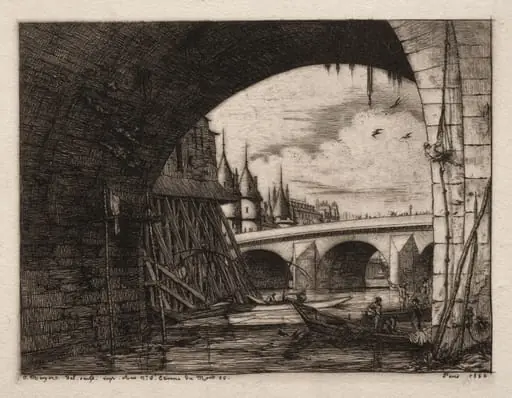 L'arch du Pont Notre Dame, Paris, by Charles Meryon