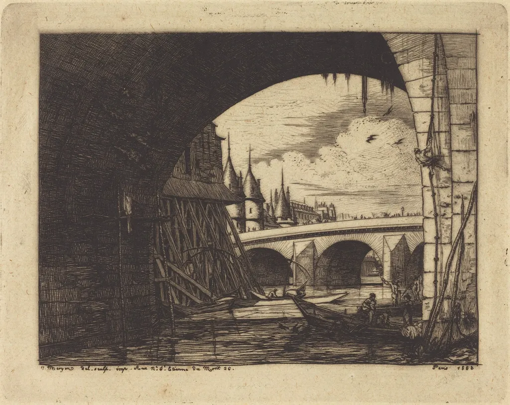 L'arche du Pont Notre-Dame, Paris (An Arch of the Notre-Dame Bridge, Paris), by Charles Meryon, ink, 1853