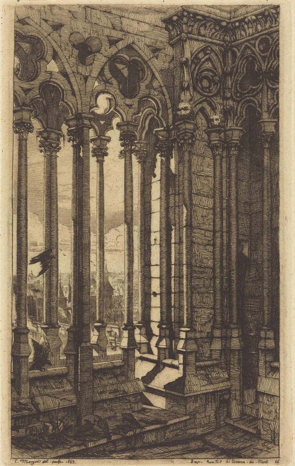La galerie Notre-Dame, Paris (The Gallery of Notre Dame, Paris), by Charles Meryon, ink, 1853