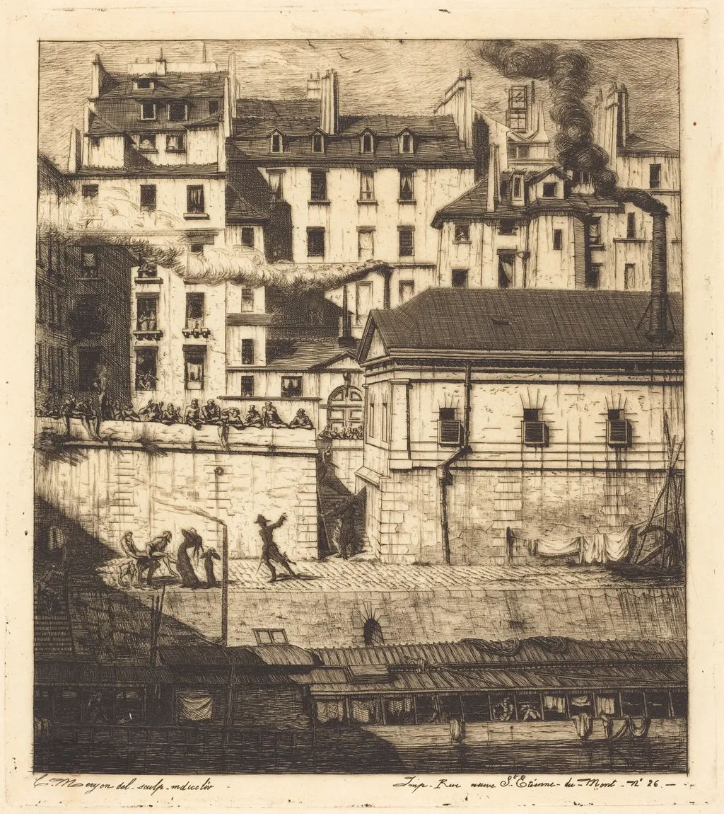 La morgue, Paris (The Mortuary), by Charles Meryon, ink, 1854