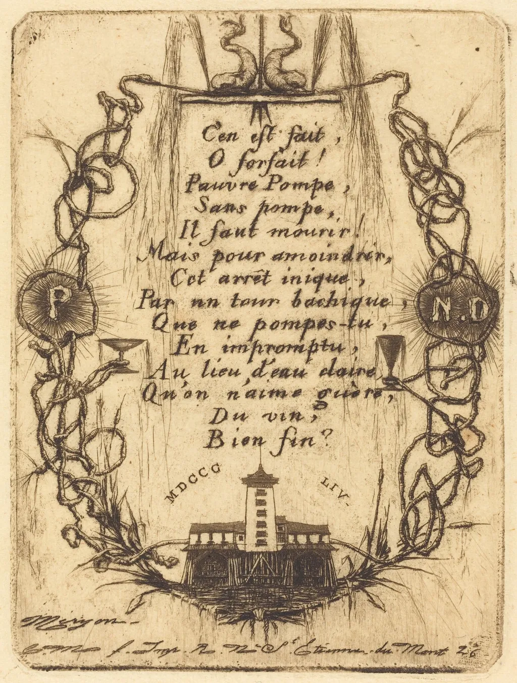 La petite pompe, Paris (The Notre Dame Pump, small plate), by Charles Meryon, ink, 1854