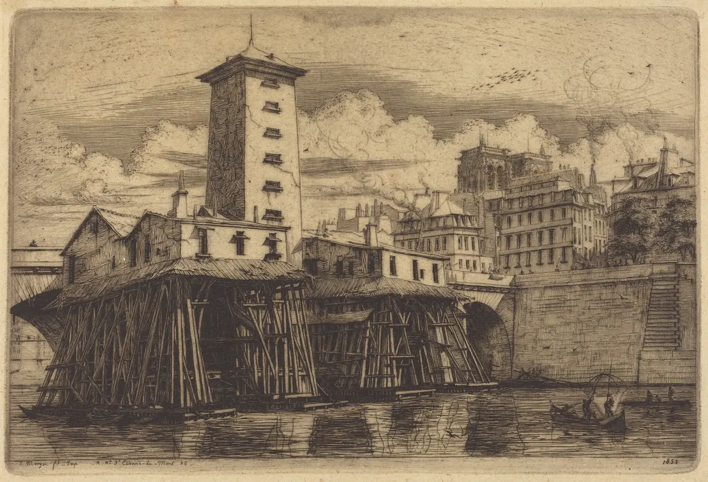 La Pompe Notre-Dame, Paris (The Notre-Dame Pump), by Charles Meryon, ink, 1852