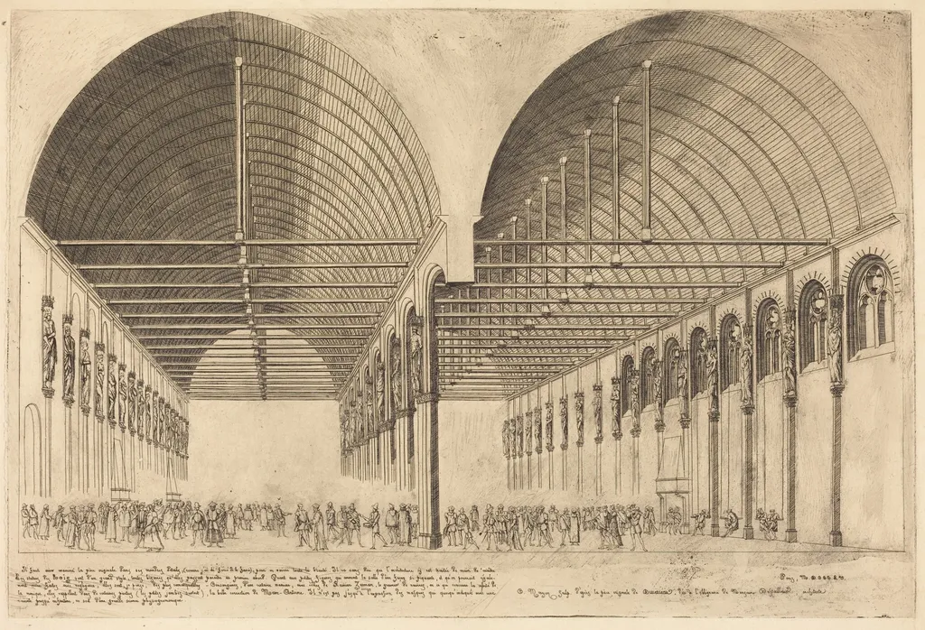 La salle des pas-perdus à l'ancien Palais-de-Justice, Paris (The Antechamber of the Palace of Justice, Paris), by Charles Meryon, ink, 1855