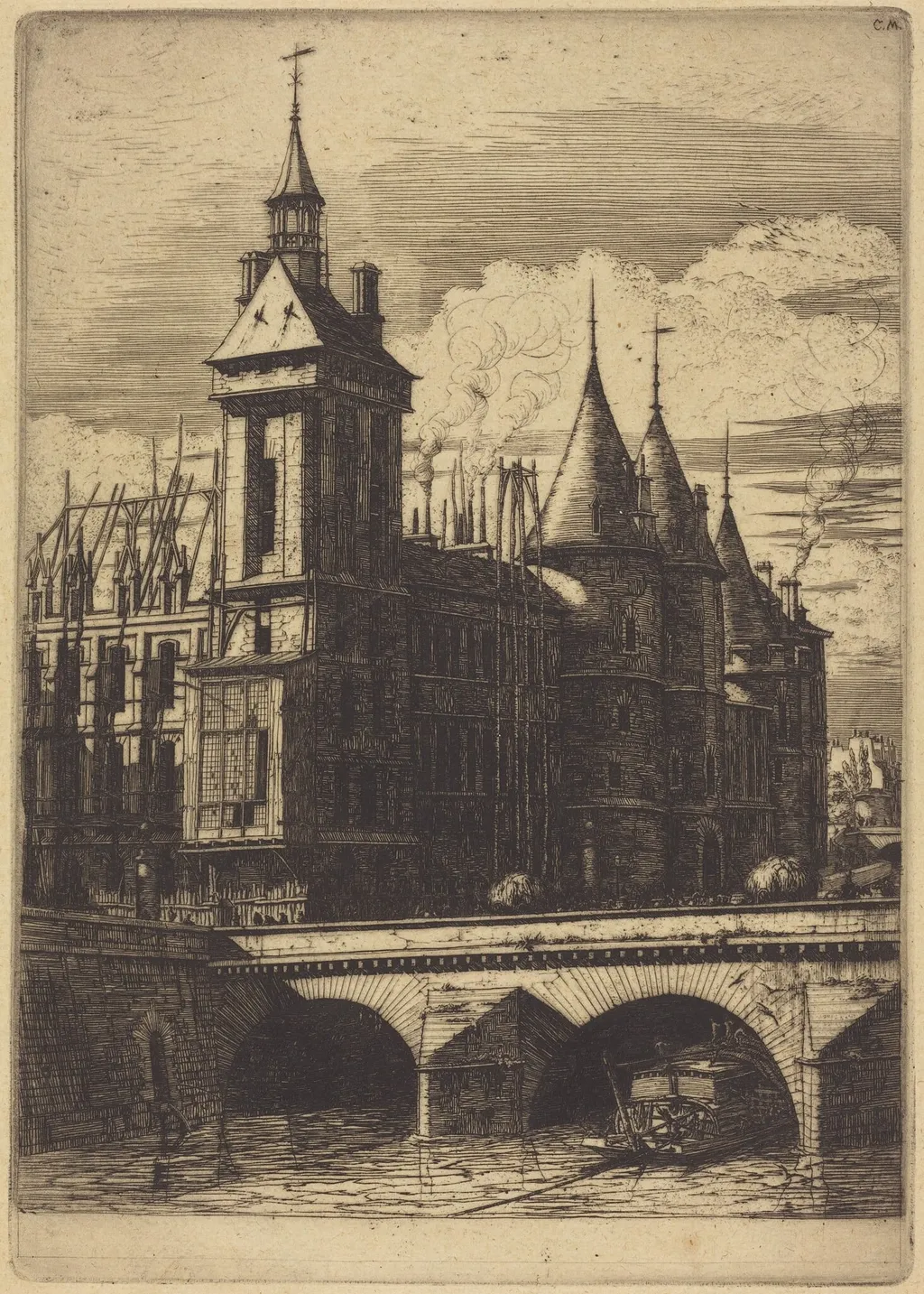 La Tour de l'Horloge, Paris (The Clock Tower, Paris), by Charles Meryon, ink, 1852