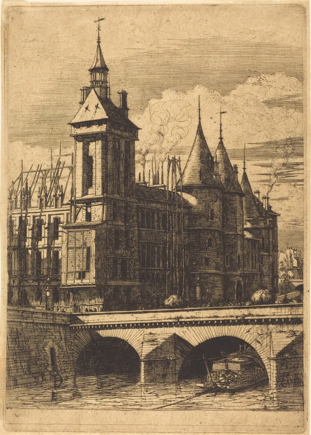 La Tour de l'Horloge, Paris (The Clock Tower, Paris), by Charles Meryon, ink, 1852