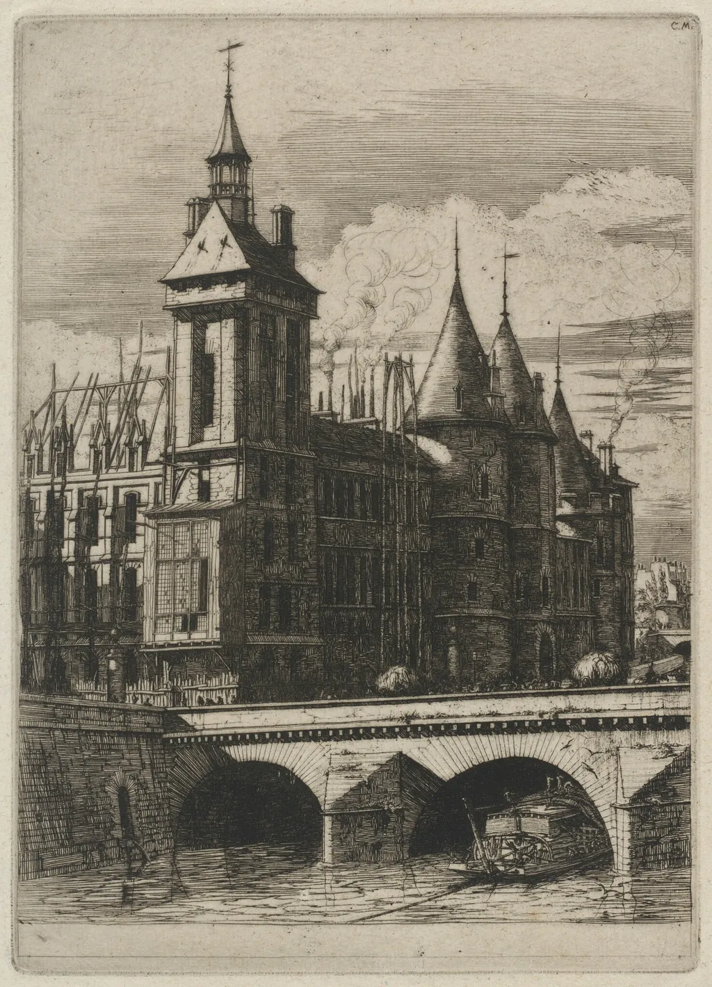 La Tour de l'Horloge, Paris (The Clock Tower, Paris), by Charles Meryon, ink, 1852