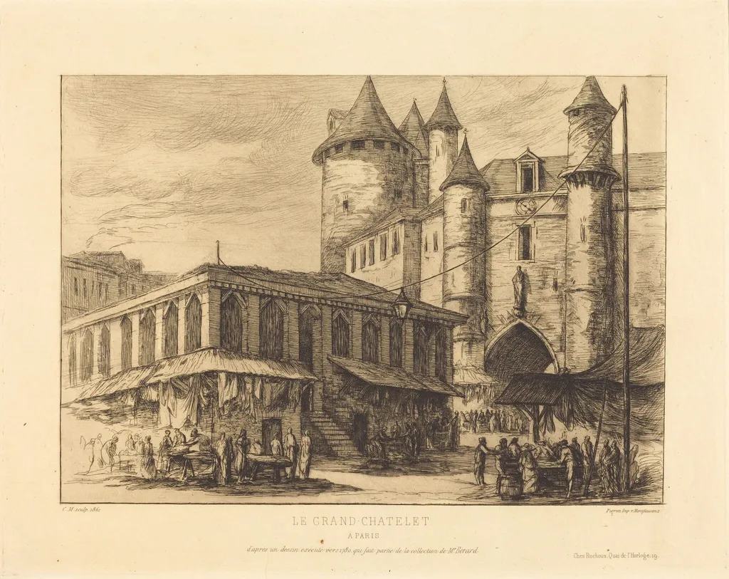 Le Grand Chatelet, Paris, vers 1780 (The Grand Chatelet, Paris, about 1780), by Charles Meryon, ink, 1861