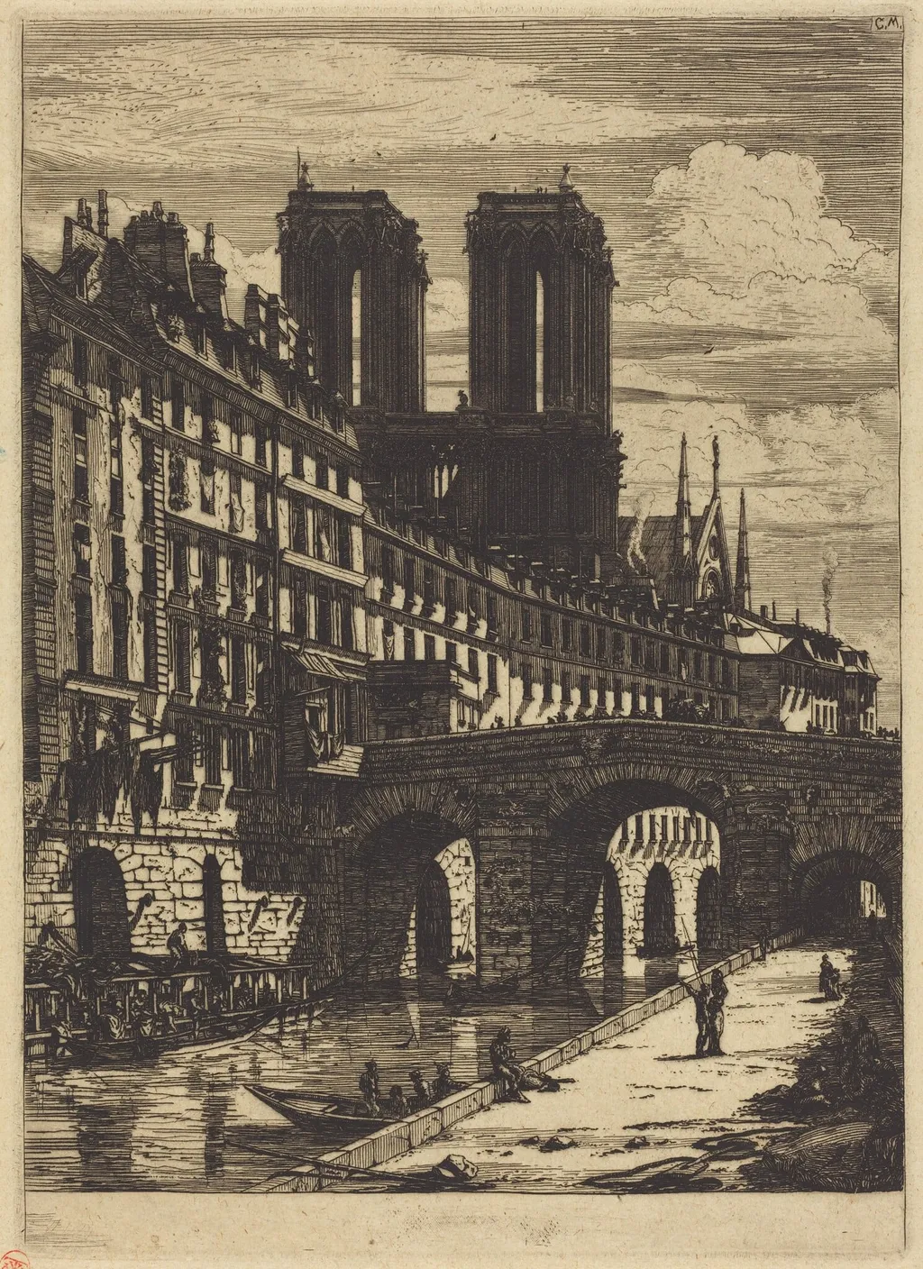 Le Petit Pont, Paris, by Charles Meryon, ink, 1850