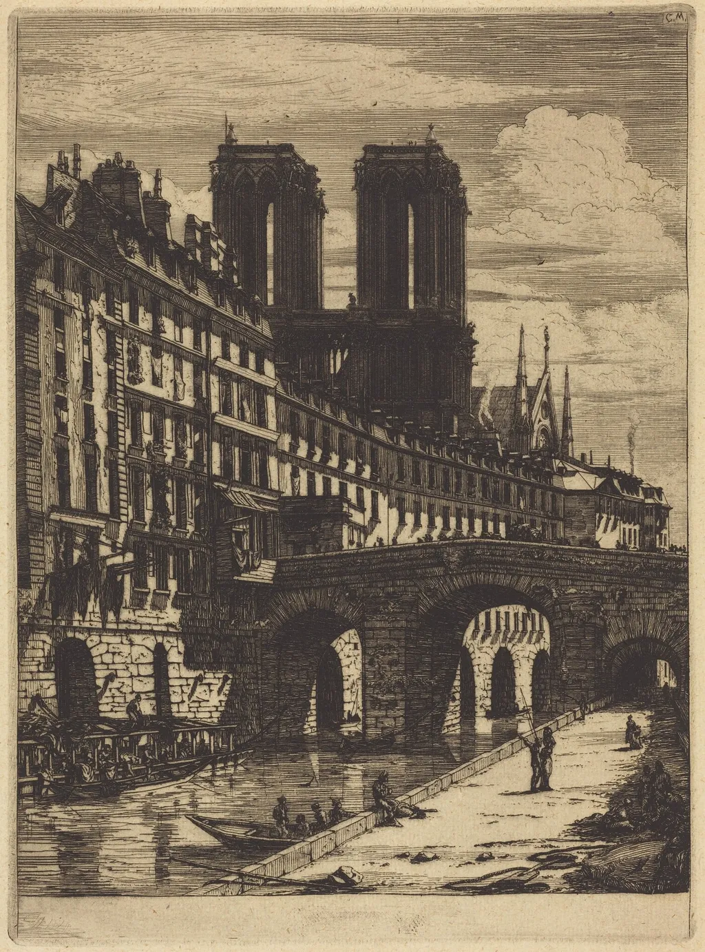 Le Petit Pont, Paris, by Charles Meryon, ink, 1850