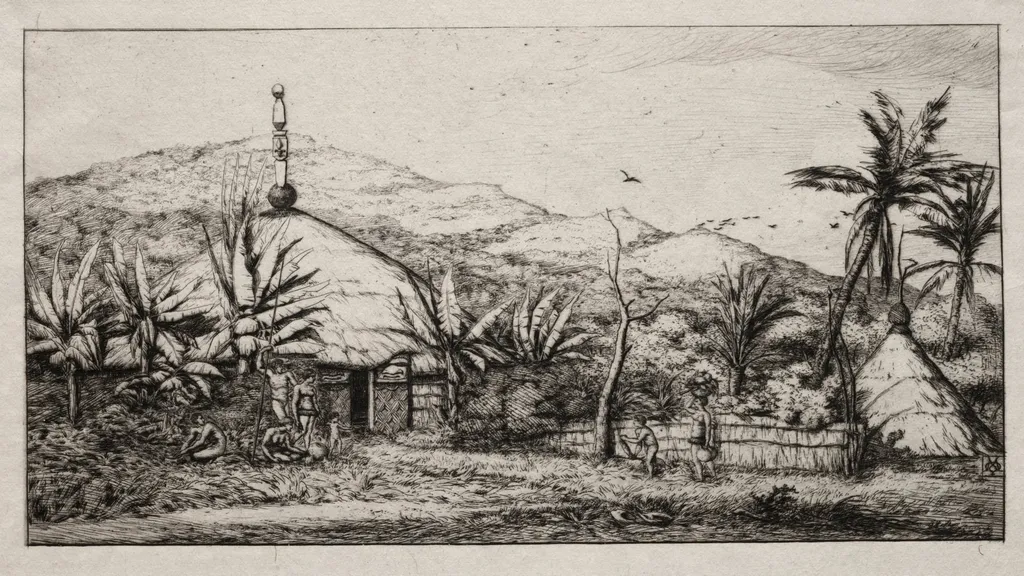 New Caledonia: Large Native Hut on the Road from Balade to Puebo, 1845, by Charles Meryon, 1863