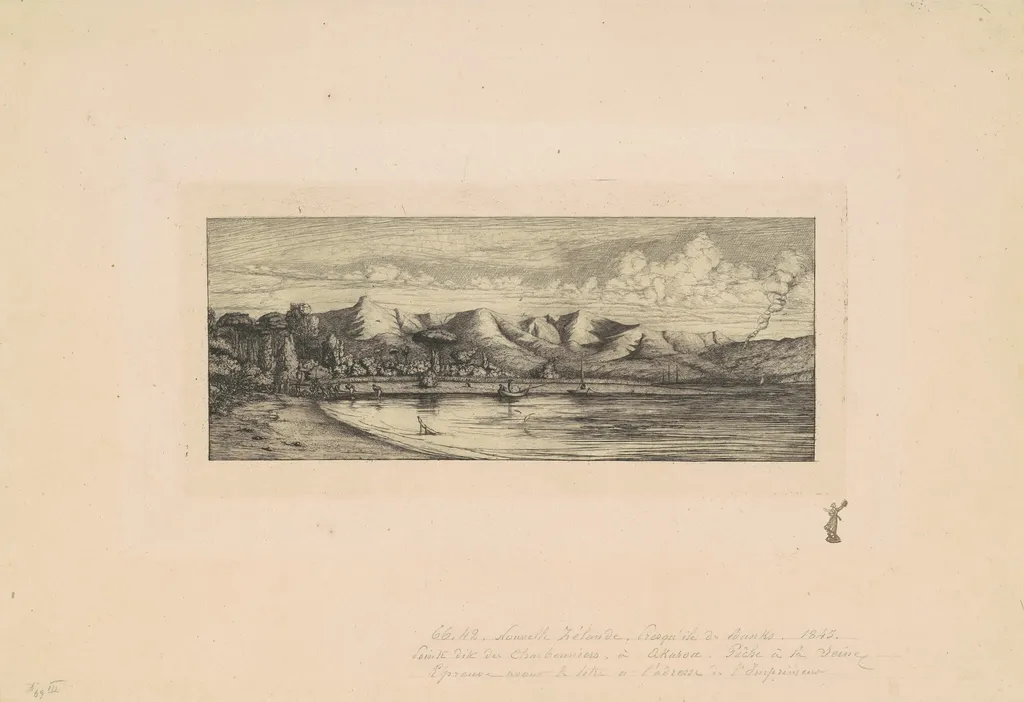 Nouvelle Zélande, Presqu'ile de Banks (View of Collier's Point, New Zealand), by Charles Meryon, ink, 1863