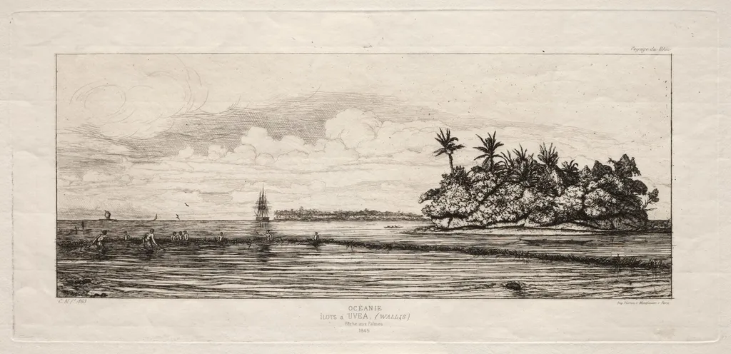 Oceania: Fishing near Islands with Palms in the Uea or Wallis Group, 1845, by Charles Meryon, 1863