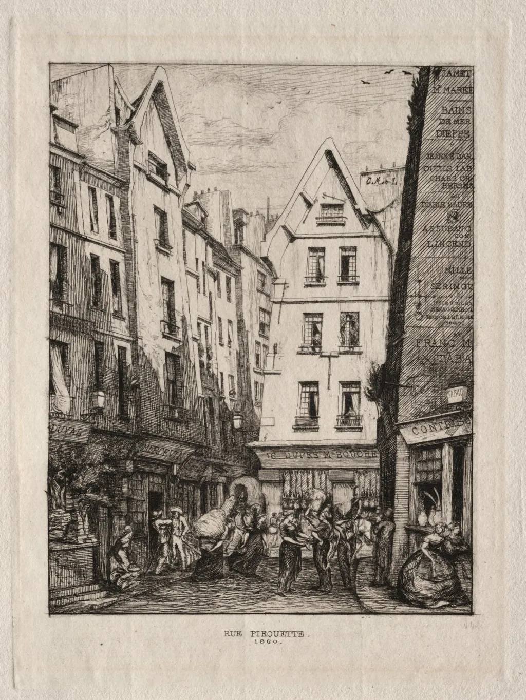 Pirouette Street, near the Markets, Paris, by Charles Meryon, 1860