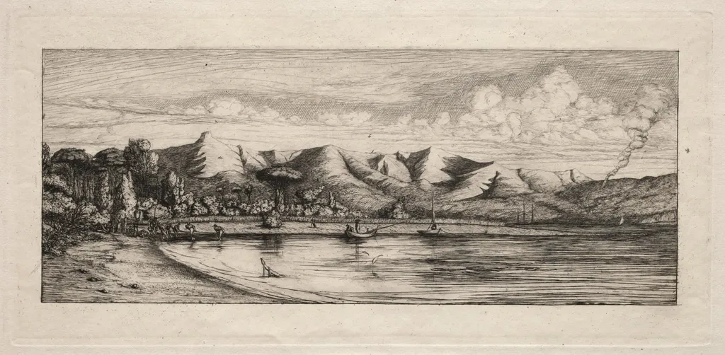 Seine Fishing off Charcoal Burner's Point, Akaroa, by Charles Meryon, 1865
