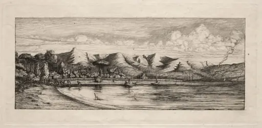 Seine Fishing off Charcoal Burner's Point, Akaroa, by Charles Meryon