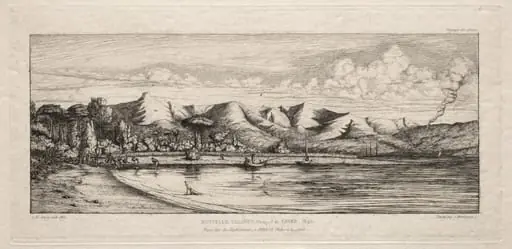 Seine Fishing off Charcoal Burners' Point, Akaroa, Banks' Peninsula, 1845, by Charles Meryon
