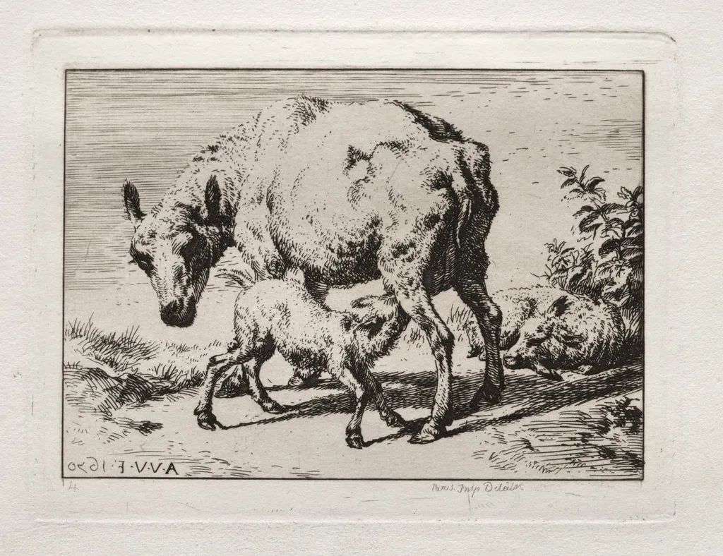 The Ewe with Two Lambs, by Charles Meryon, 1850