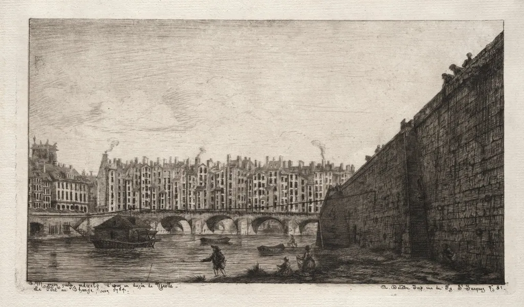 The Exchange Bridge, Paris, about 1784, by Charles Meryon, 1855