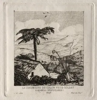 The Old-soldier Settler's Hut at Akaroa, 1845, by Charles Meryon, 1866
