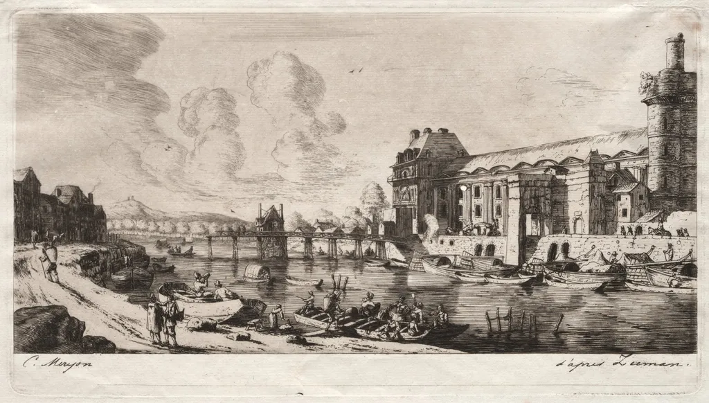 The Pavillon de Mademoiselle and part of the Louvre, by Charles Meryon, 1849