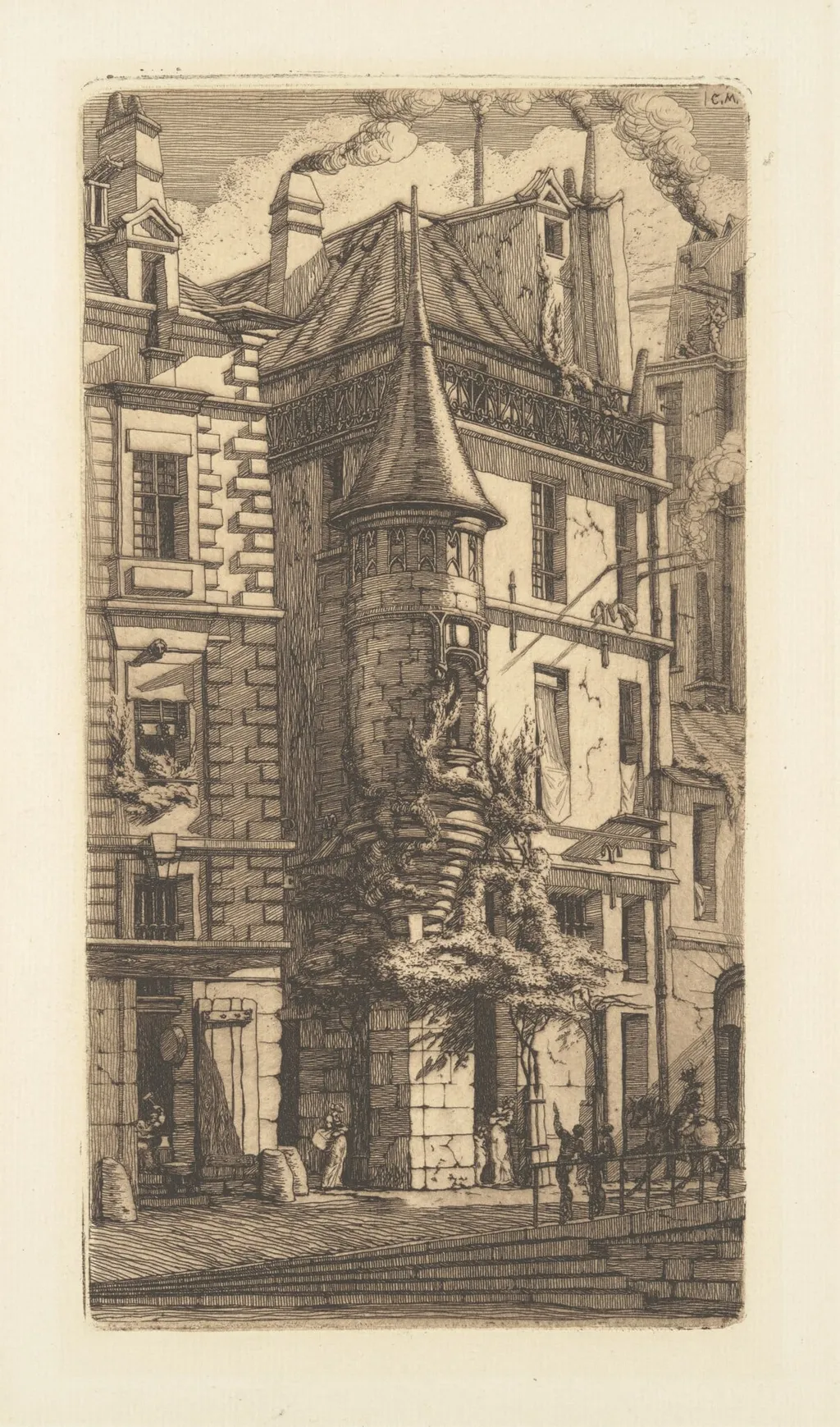 Tourelle, Rue de la Tixeranderie, by Charles Meryon, ink, 1852
