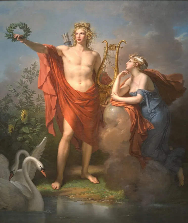Apollo, God of Light, Eloquence, Poetry, and the Fine Arts with Urania, Muse of Astronomy, by Charles Meynier, unspecified, 1798