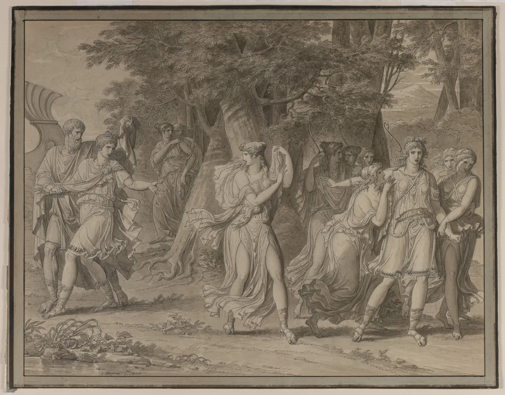 Telemachus, Urged by Mentor, Leaving the Island of Calypso, by Charles Meynier, 1800