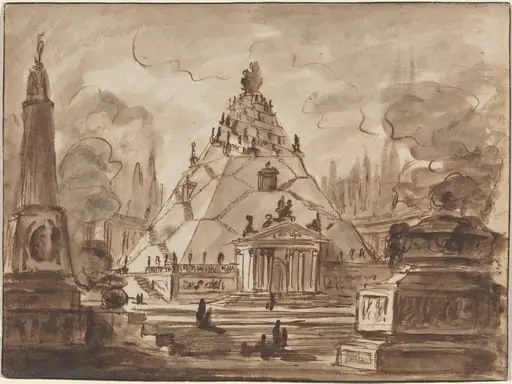 Architectural Fantasy with a Pyramidal Mausoleum, by Charles Michel-Ange Challe